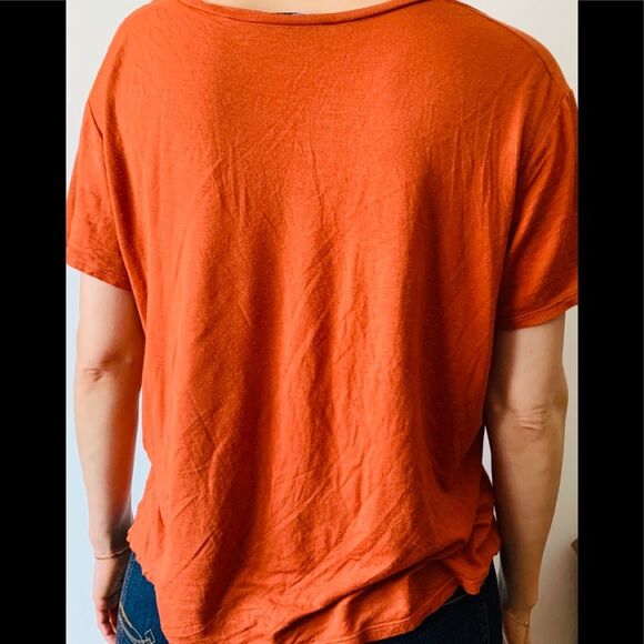 Flynn Skye brick/burnt orange color short-sleeved deep v-neck top, size Small - Picture 6 of 6